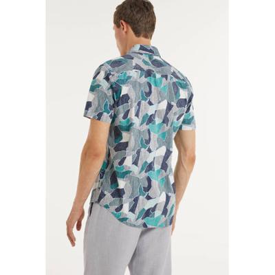 PME Legend regular fit overhemd met all over print blauw/groen