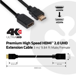 club3D CAC-1321 HDMI-kabel HDMI Verlengkabel HDMI-A-stekker, HDMI-A-bus 3.00 m Zwart 4K UHD