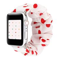By Qubix - Elastisch scrunchie nylon bandje - Rode stippen - Compatible met Apple Watch 44mm / 45mm / 46mm / 49mm - Compatible Apple watch bandjes