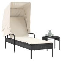 Ligbed met luifel en tafel poly rattan zwart - thumbnail