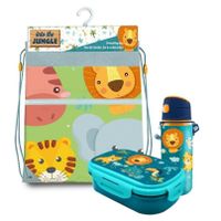 Into the jungle lunchbox set voor kinderen - 3-delig - blauw/groen - incl. gymtas/schooltas - thumbnail