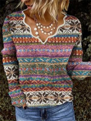 Loose V Neck Casual Geometric Sweater
