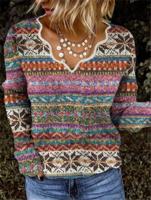 Loose V Neck Casual Geometric Sweater