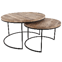 Set van 2 tafels Helsingborg 30044 mat zwart + ruw mangohout