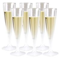 Goldplast champagneglazen - 6x stuks - met losse voet - 100ml - transparant - Kunststof