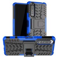 Antislip Sony Xperia 5 III Hybrid Case met Standaard - Blauw / Zwart - thumbnail