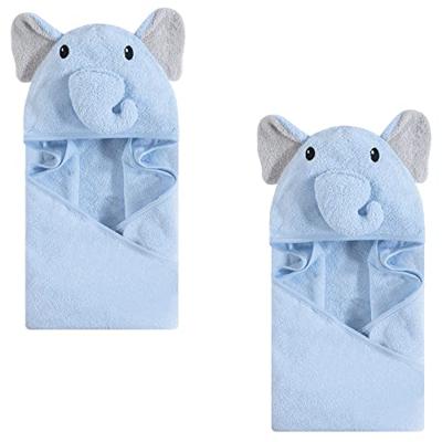 Hudson Baby Unisex Baby Cotton Animal Face Hooded Towel, Light Blue Elephant 2-Piece, One Size