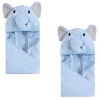 Hudson Baby Unisex Baby Cotton Animal Face Hooded Towel, Light Blue Elephant 2-Piece, One Size
