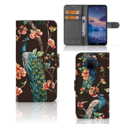 Nokia 5.4 Telefoonhoesje met Pasjes Pauw met Bloemen Nokia 5.4 Telefoonhoesje met Pasjes Pauw met Bloemen