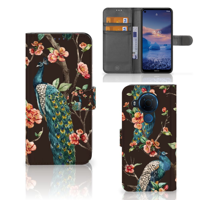 Nokia 5.4 Telefoonhoesje met Pasjes Pauw met Bloemen