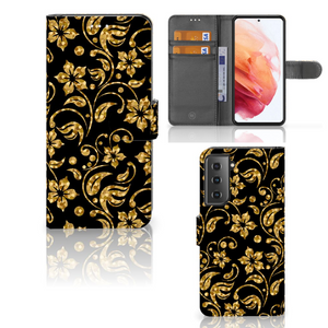 Samsung Galaxy S21 Hoesje Gouden Bloemen