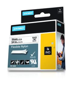 Labeltape DYMO IND RHINO 18489 Tapekleur: Wit Tekstkleur:Zwart 19 mm 3.5 m