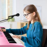 61-Toetsen Elektronisch Toetsenbord met Microfoon Draagbaar Kinder Leer Toetsenbord met Muziek Standaard LED Scherm Roze - thumbnail