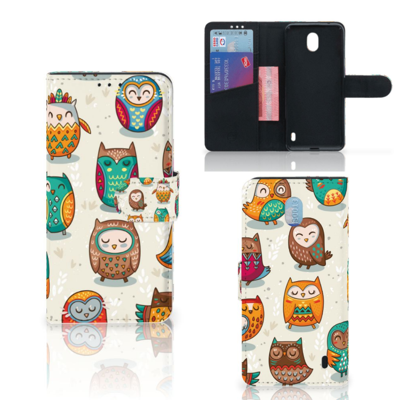 Nokia 1 Plus Telefoonhoesje met Pasjes Vrolijke Uilen Nokia 1 Plus Telefoonhoesje met Pasjes Vrolijke Uilen