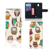 Nokia 1 Plus Telefoonhoesje met Pasjes Vrolijke Uilen