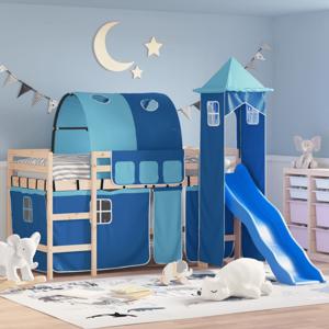 Kinderhoogslaper met toren 80x200 cm massief grenenhout blauw SKU: V3207091