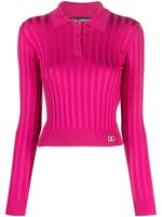 Dolce & Gabbana logo-plaque ribbed polo shirt - Rose