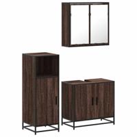 vidaXL 3-delige Badkamermeubelset bewerkt hout bruin eikenkleur, badkamerkast, toiletopbergkast, badkamerkast, badkameropbergkast, badkast
