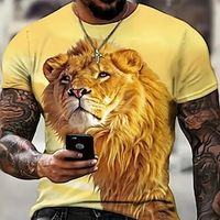 Voor heren T-shirt Grafisch dier Leeuw Strakke ronde hals Kleding 3D-afdrukken Buiten Dagelijks Korte mouw Afdrukken Vintage Modieus Ontwerper Lightinthebox