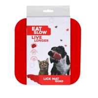 Eat Slow Live Longer Likmat kwartet - 20 x 20 cm - snuffelmat - anti-snuffelmat - slowfeeder - 100% siliconen - vaatwasmachinebestendig - rood
