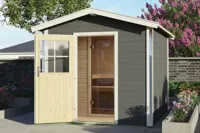 Karibu | Bosse 1 Buitensauna met Voorruimte Terragrijs | Klassieke Deur