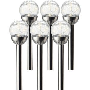 6x Buiten/tuin LED RVS bol stekers Navi solar verlichting 30 cm