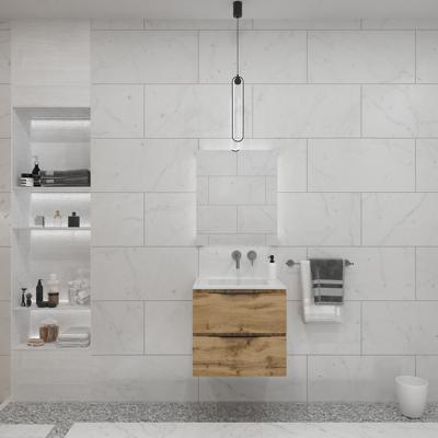 Badkamermeubelset Gliss Design Hera Mat Zwart 60cm 2 Laden Natuur Eiken (Keuze Wastafel)