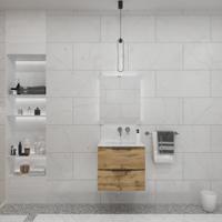 Badkamermeubelset Gliss Design Hera Mat Zwart 60cm 2 Laden Natuur Eiken (Keuze Wastafel)