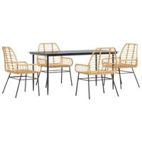 vidaXL 5-delige Tuinset poly rattan glas bruin, buiten eetset, tuinmeubelen, tuin eettafel en stoelen, patio eetkamer set, buiten eettafel en stoelen