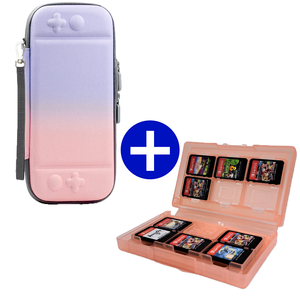 Case geschikt voor Nintendo Switch / Nintendo Switch OLED + Game Card hoes - 12 Games - Draagtas - Opbergtas - Paars/Roze/Roze