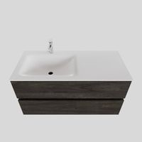 Badkamermeubel Solid Surface BWS Oslo 100x46 cm Links Wood Dark Brown (met 1 kraangat) - thumbnail