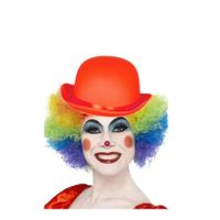 Clown verkleed set gekleurde pruik met bolhoed rood   -