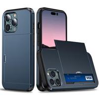 iPhone 14 Pro Hybrid Case with Sliding Card Slot - Dark Blue - thumbnail