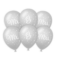 6x stuks Mr. &amp; Mrs huwelijks feest ballonnen - zilver/wit - latex - ca 30 cm   - - thumbnail