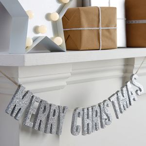 Houten Glitter Slinger Merry Christmas (70cm)