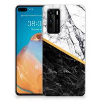 Huawei P40 TPU Siliconen Hoesje Marmer Wit Zwart - Origineel Cadeau Man