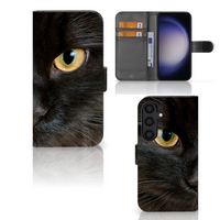 Samsung Galaxy S24 Telefoonhoesje met Pasjes Zwarte Kat