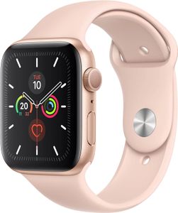 Refurbished Apple Watch Series 5 Aluminum 44mm Rosegoud met Pink Sportband Zichtbaar gebruikt