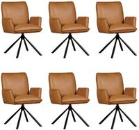 Set van 6 Cognac leren industriële draaibare eetkamerstoelen Elite - Granada leer Sahara (cognac leer)