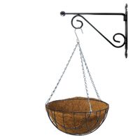 Hanging basket 25 cm met metalen muurhaak en kokos inlegvel - thumbnail