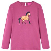 Kindershirt met lange mouwen paardenprint 140 frambooskleurig - thumbnail