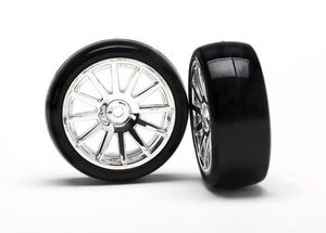 Tires & wheels, assembled, glued (12-spoke chrome wheels, slick tires) (2)