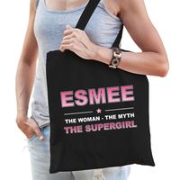 Naam cadeau tas Esmee - the supergirl zwart voor dames - thumbnail