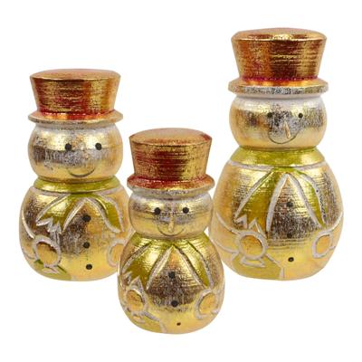 Houten Beeldjes Sneeuwpop Goudkleurig (Set van 3) Houten Beeldjes Sneeuwpop Goudkleurig (Set van 3)