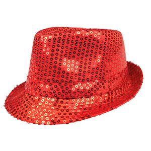 Trilby hoed met pailletten - rood - glitter   -