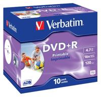Verbatim® DVD+R, full printable, Jewelcase, 4,7 GB, 16 x (10 stuks), je ontvangt 1 verpakking van 10 stuks