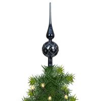 Decoris kerstboom piek - gedecoreerd - donkerblauw - glans - glas - H31 cm - kerstboompiek