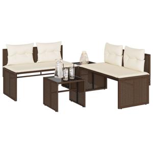 4-delige Loungeset met kussens poly rattan bruin