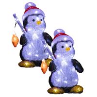 Kerstverlichting figuren - 2x st - pinguin - H25 cm - 30 led lampjes - op batterij - voor buiten - thumbnail