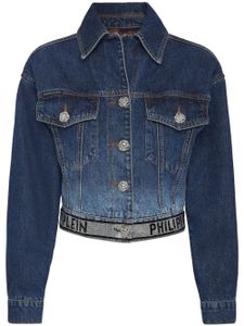 Philipp Plein Crystal cropped denim jacket - Bleu